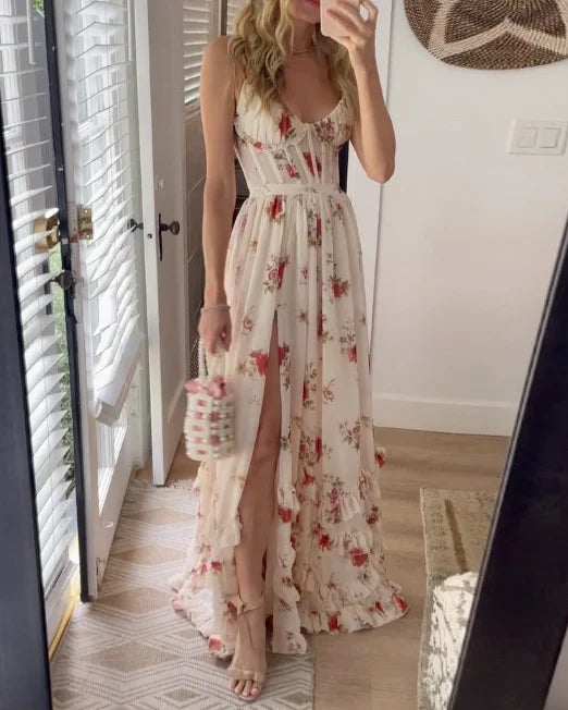 Elegant Ladies Floral Mid Length Dress - OutfitLondon