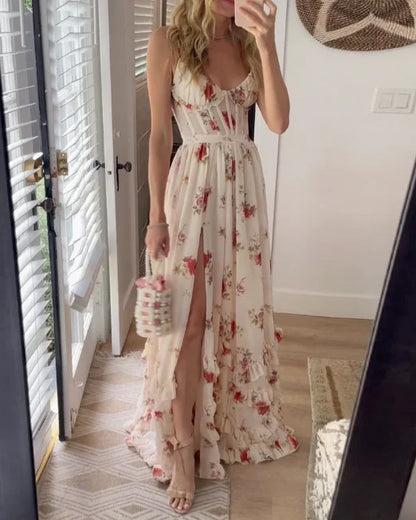 Elegant Ladies Floral Mid Length Dress - OutfitLondon