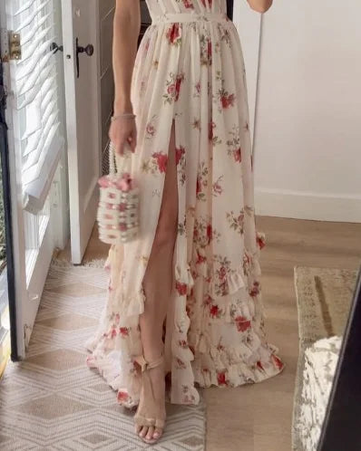 Elegant Ladies Floral Mid Length Dress