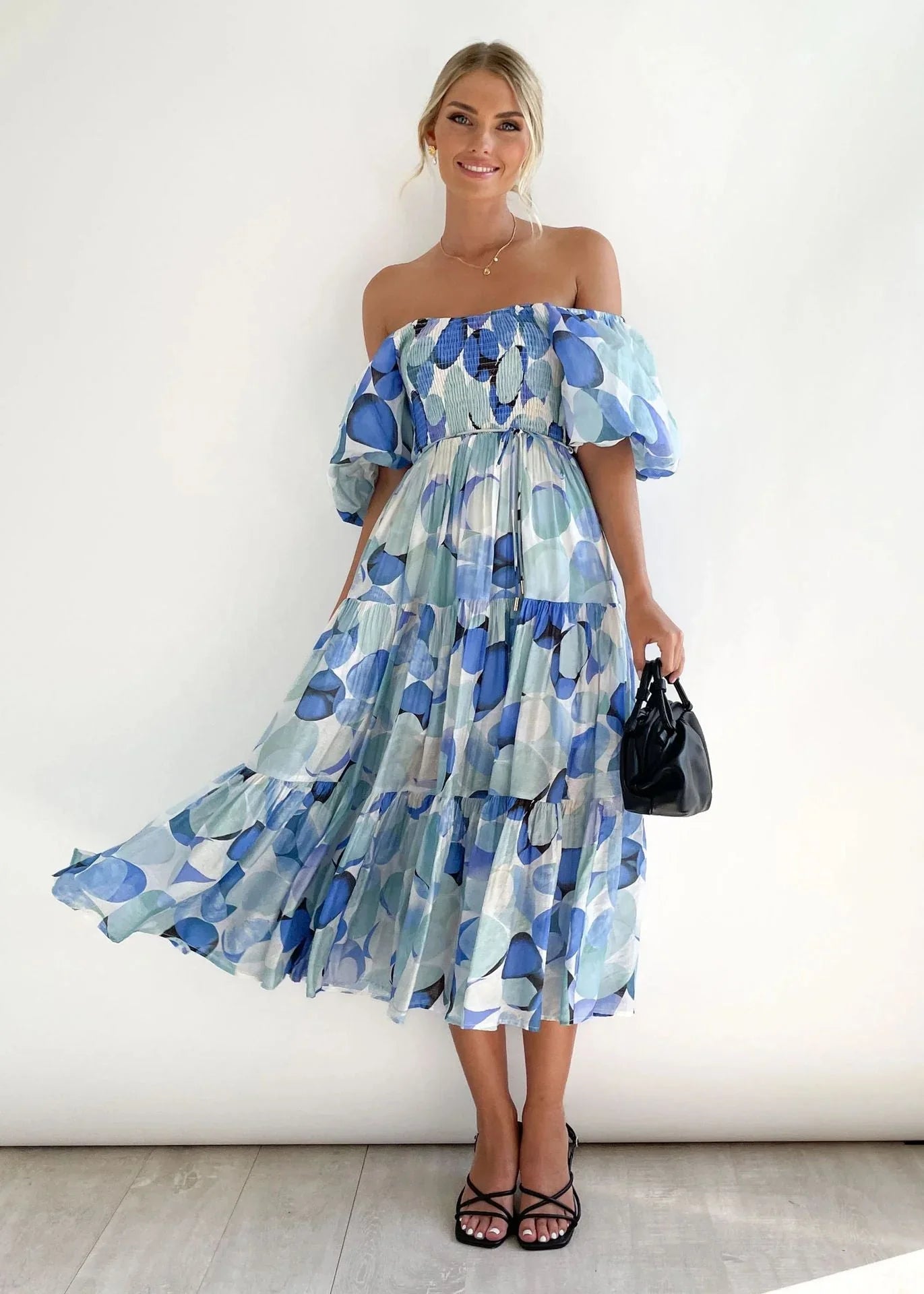Casual Off Shoulder Floral Midi Dress - OutfitLondon