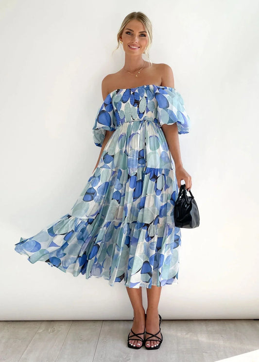 Casual Off Shoulder Floral Midi Dress - OutfitLondon