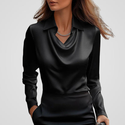 Women's Satin Blouse Draped Neck