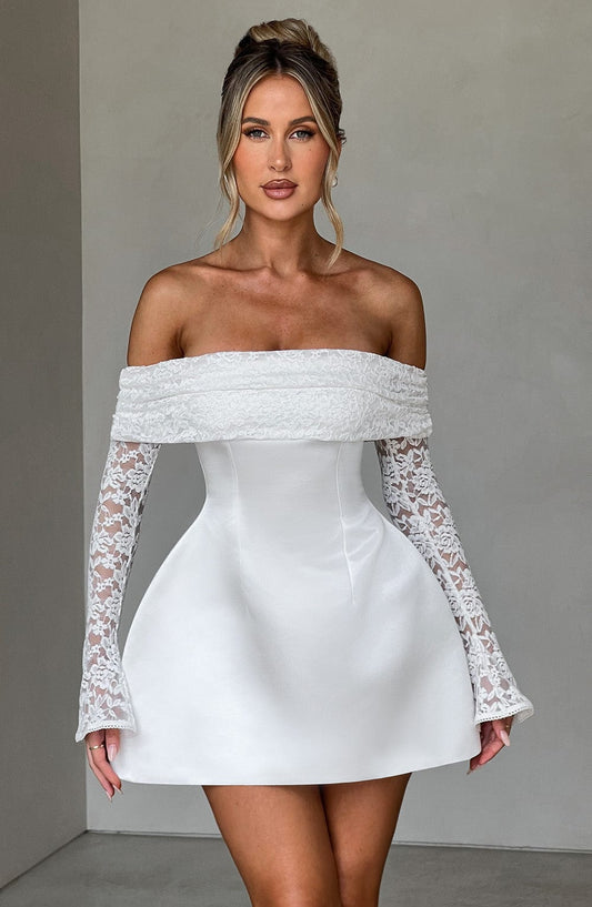 Women's Off-Shoulder Lace Dress - OutfitLondon