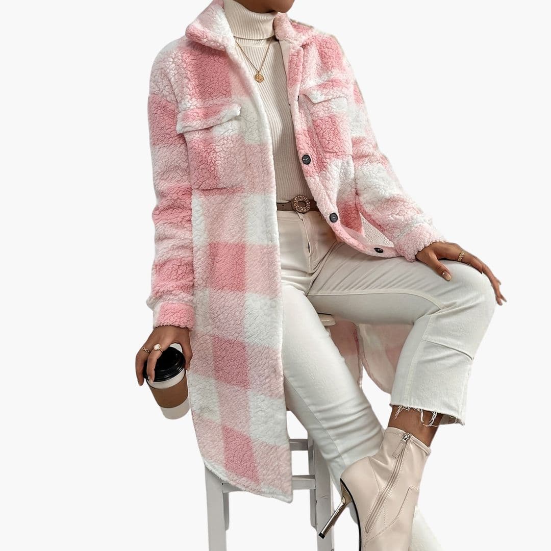 Cozy Plaid Fleece Ladies Winter Coat - OutfitLondon
