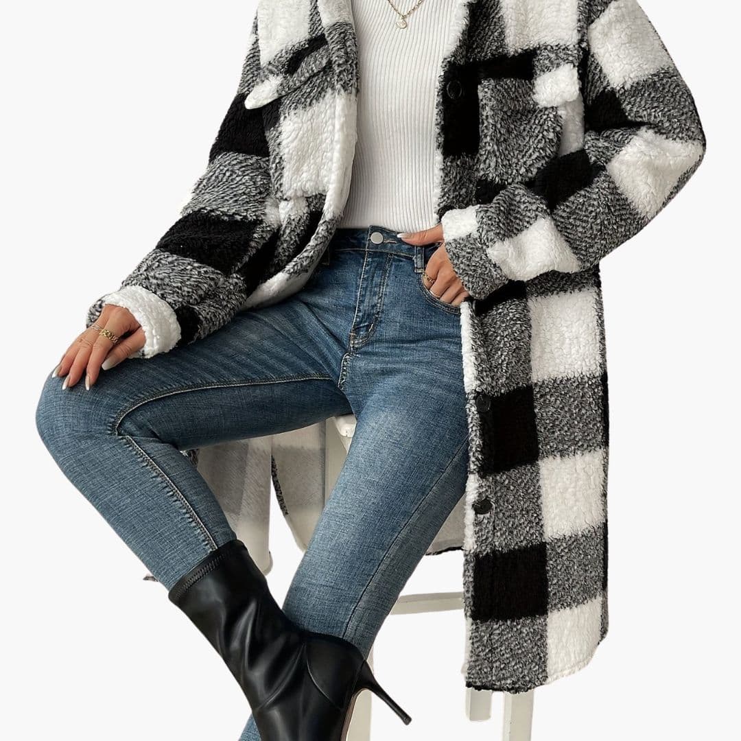 Cozy Plaid Fleece Ladies Winter Coat