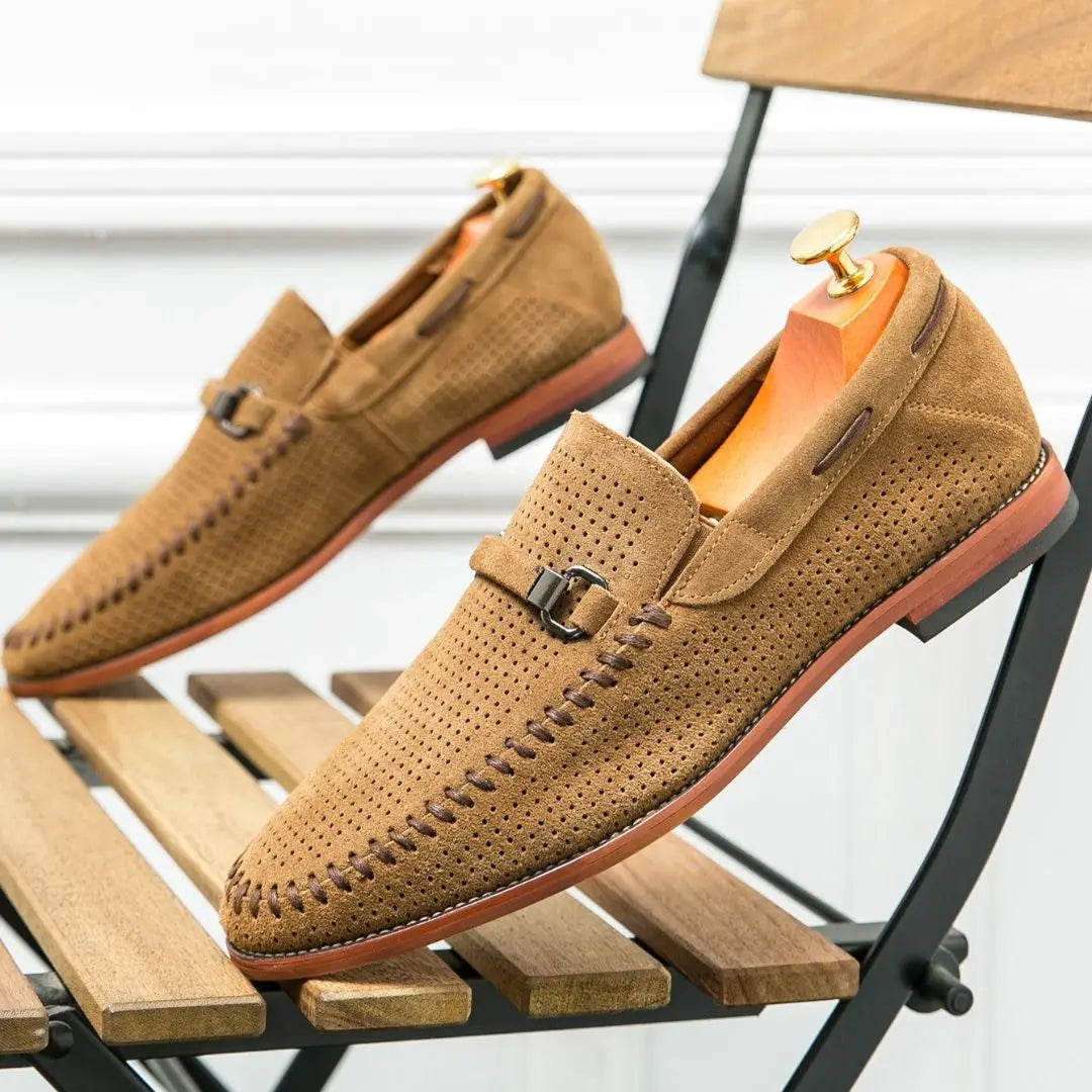 Men's Suede Loafers Handstitched Brown - OutfitLondon