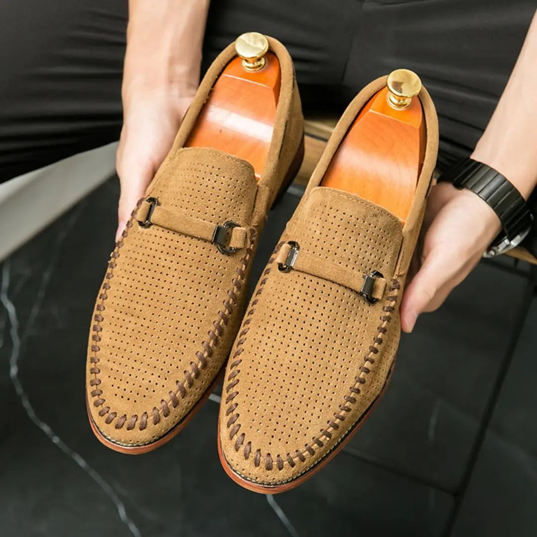 Men's Suede Loafers Handstitched Brown