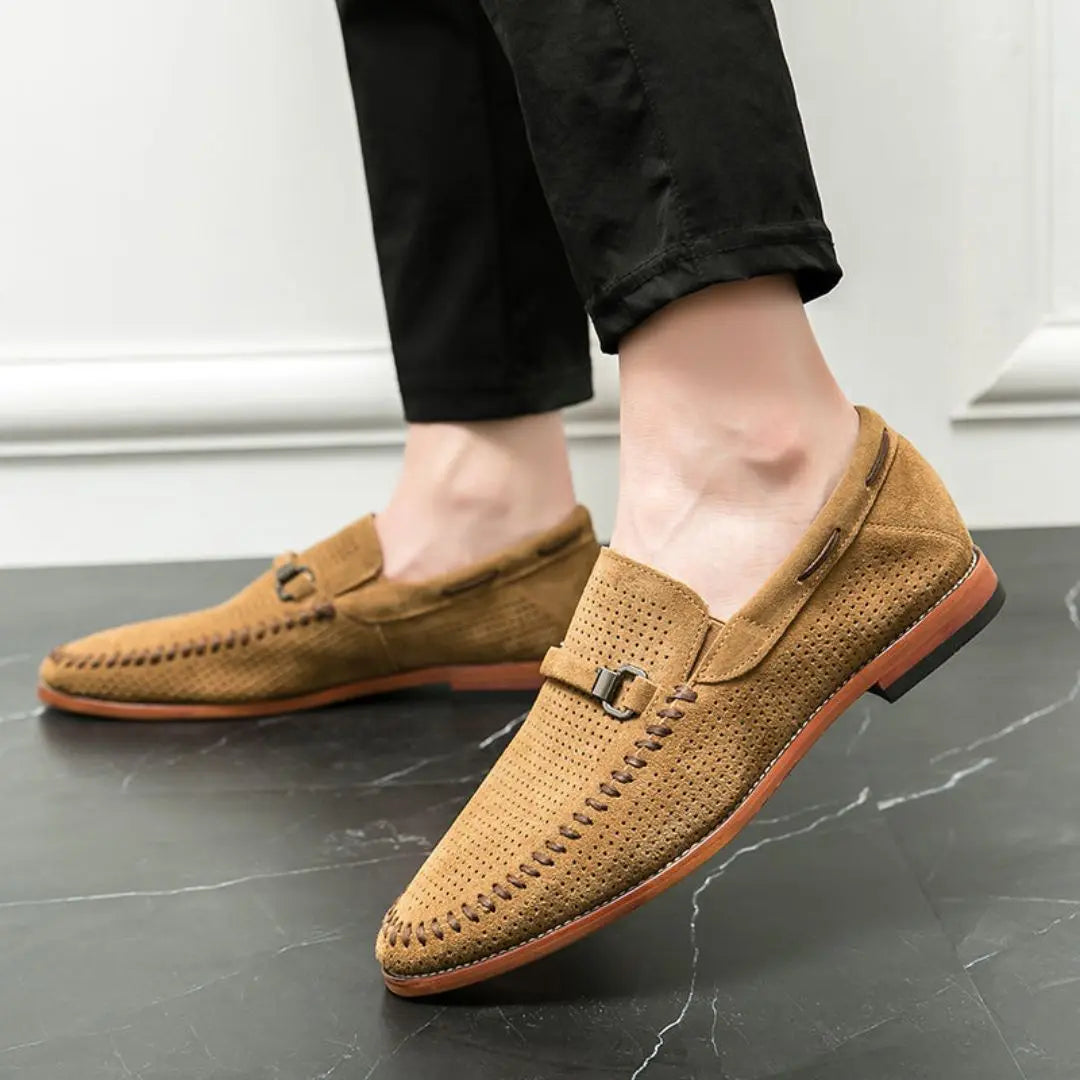 Men's Suede Loafers Handstitched Brown