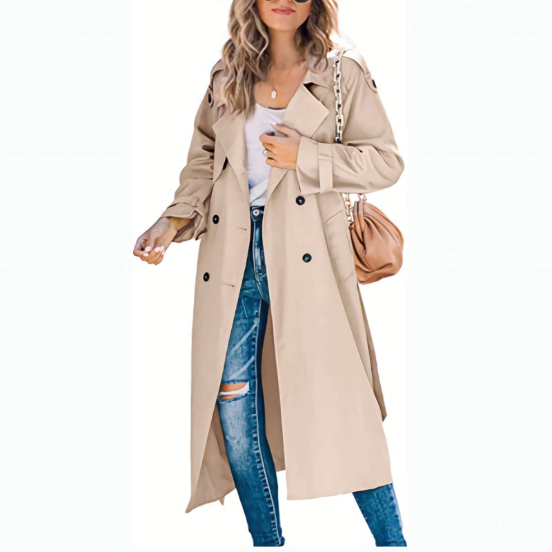 Classic Women's Long Trench Coat - Timeless Chic Design