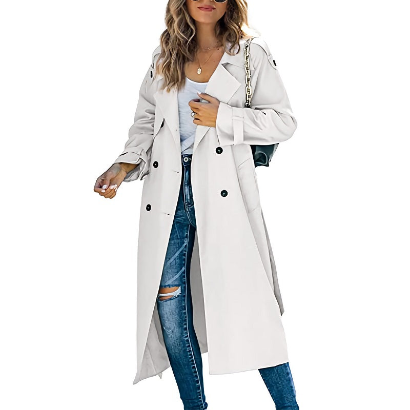 Classic Women's Long Trench Coat - Timeless Chic Design