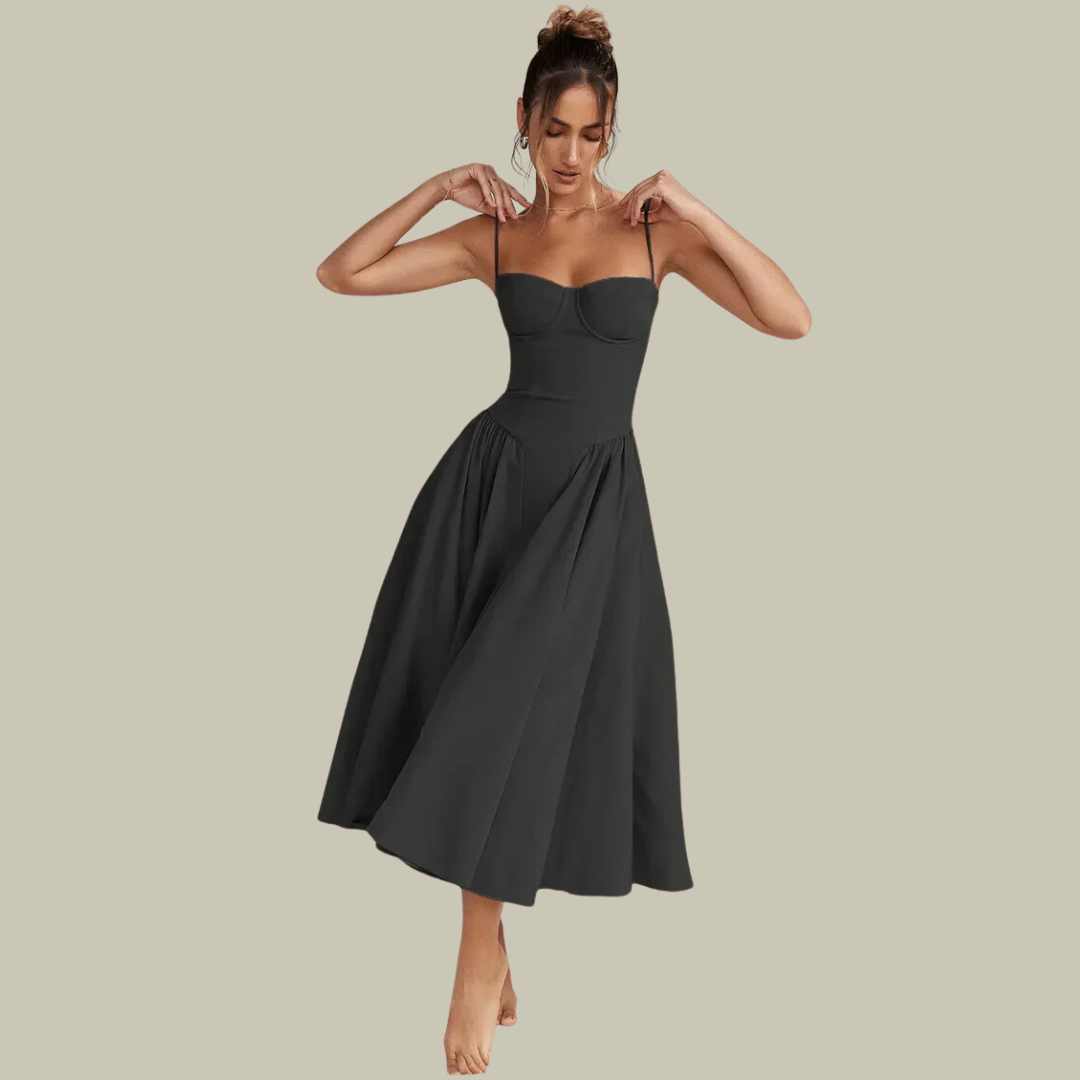Chic Strapless Lace Midi Dress - OutfitLondon