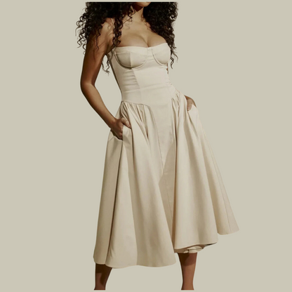 Chic Strapless Lace Midi Dress