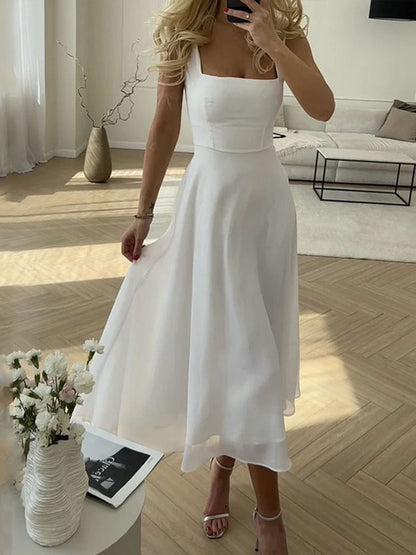 Women's Classic Square Neck Summer Dress - OutfitLondon