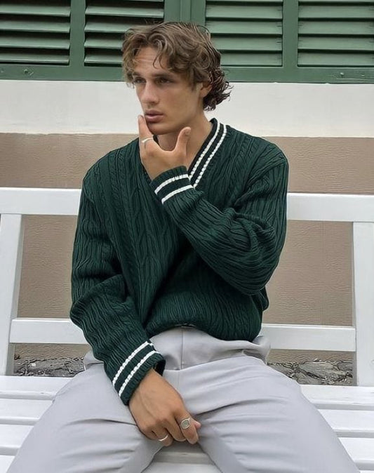 Classic Olive Crew Neck Sweater - OutfitLondon