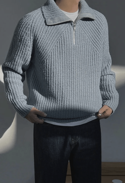 Classic Navy Blue Mens Zipper Sweater - OutfitLondon