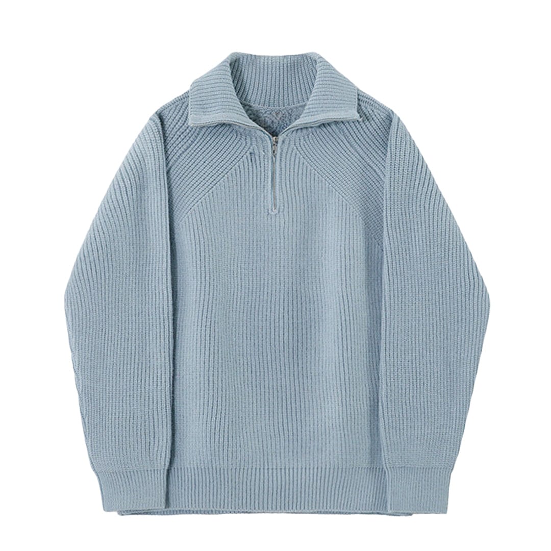 Classic Navy Blue Mens Zipper Sweater