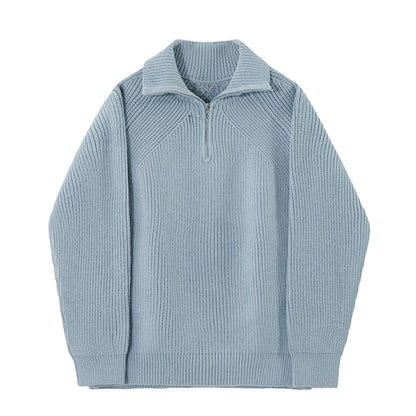 Classic Navy Blue Mens Zipper Sweater