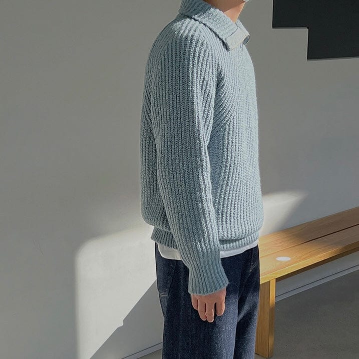 Classic Navy Blue Mens Zipper Sweater