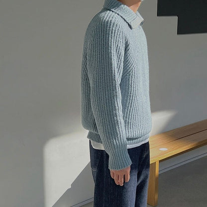 Classic Navy Blue Mens Zipper Sweater