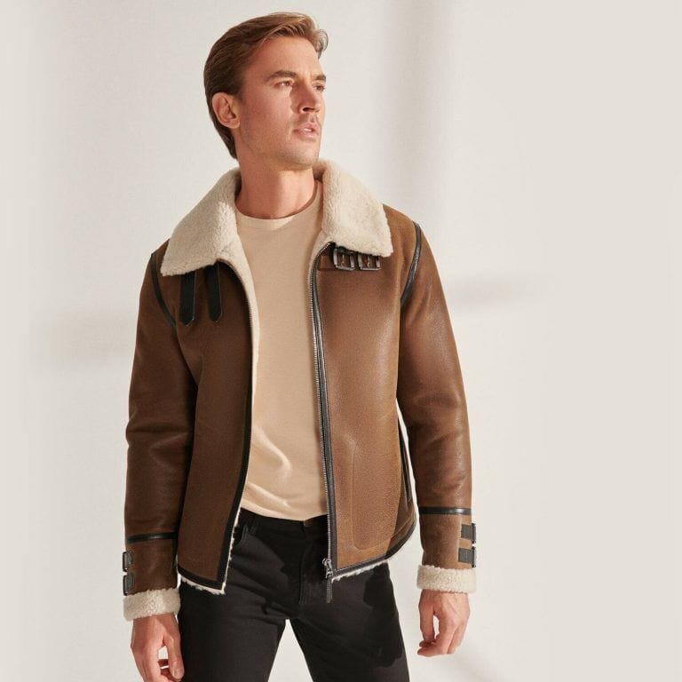 Leather Sheepskin Mens Brown Flight Jacket
