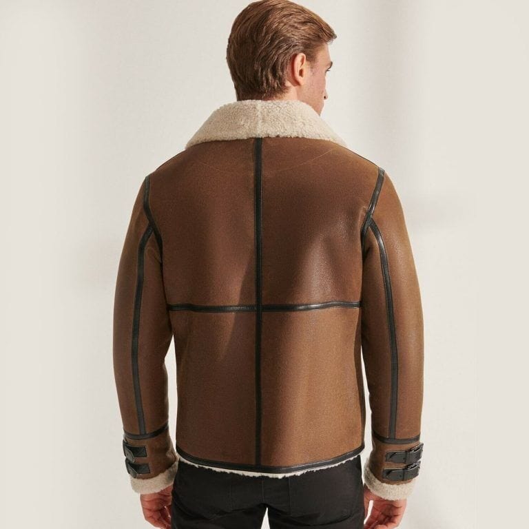 Leather Sheepskin Mens Brown Flight Jacket