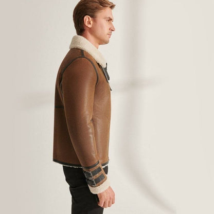 Leather Sheepskin Mens Brown Flight Jacket