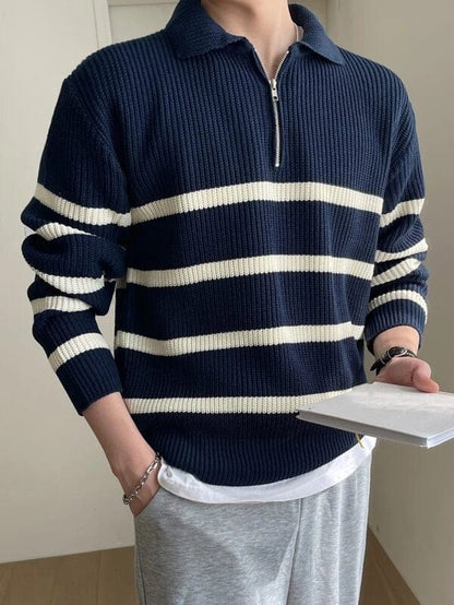 Classic Preppy Striped Crew Neck Sweater - OutfitLondon