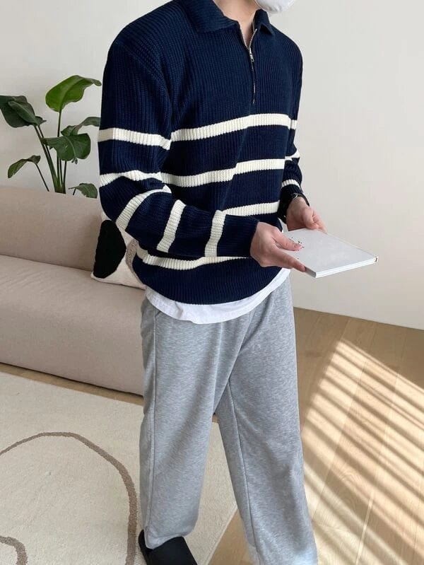 Classic Preppy Striped Crew Neck Sweater