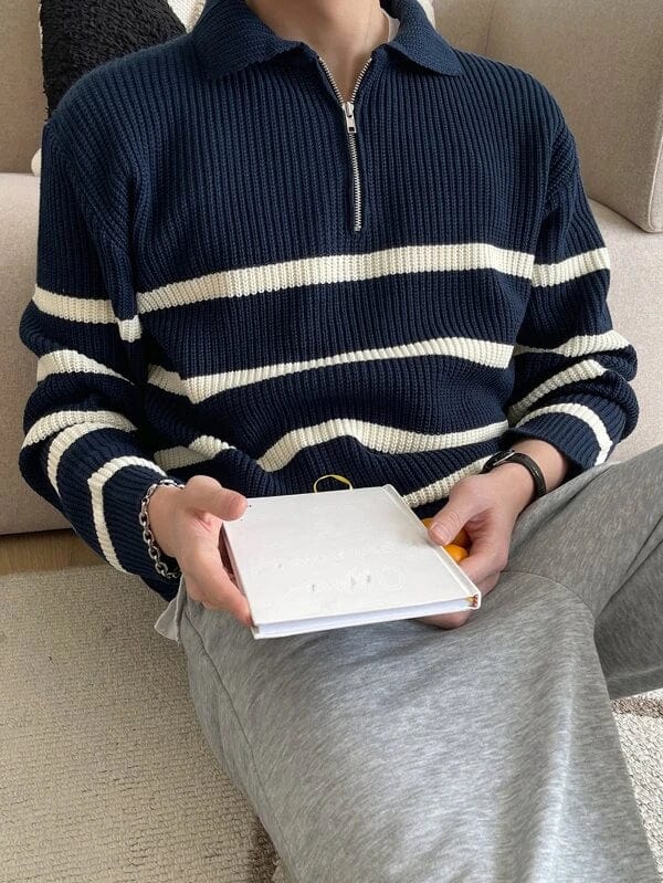 Classic Preppy Striped Crew Neck Sweater