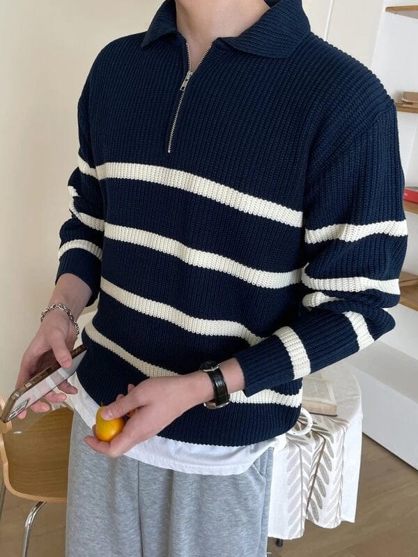 Classic Preppy Striped Crew Neck Sweater