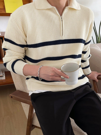 Classic Preppy Striped Crew Neck Sweater