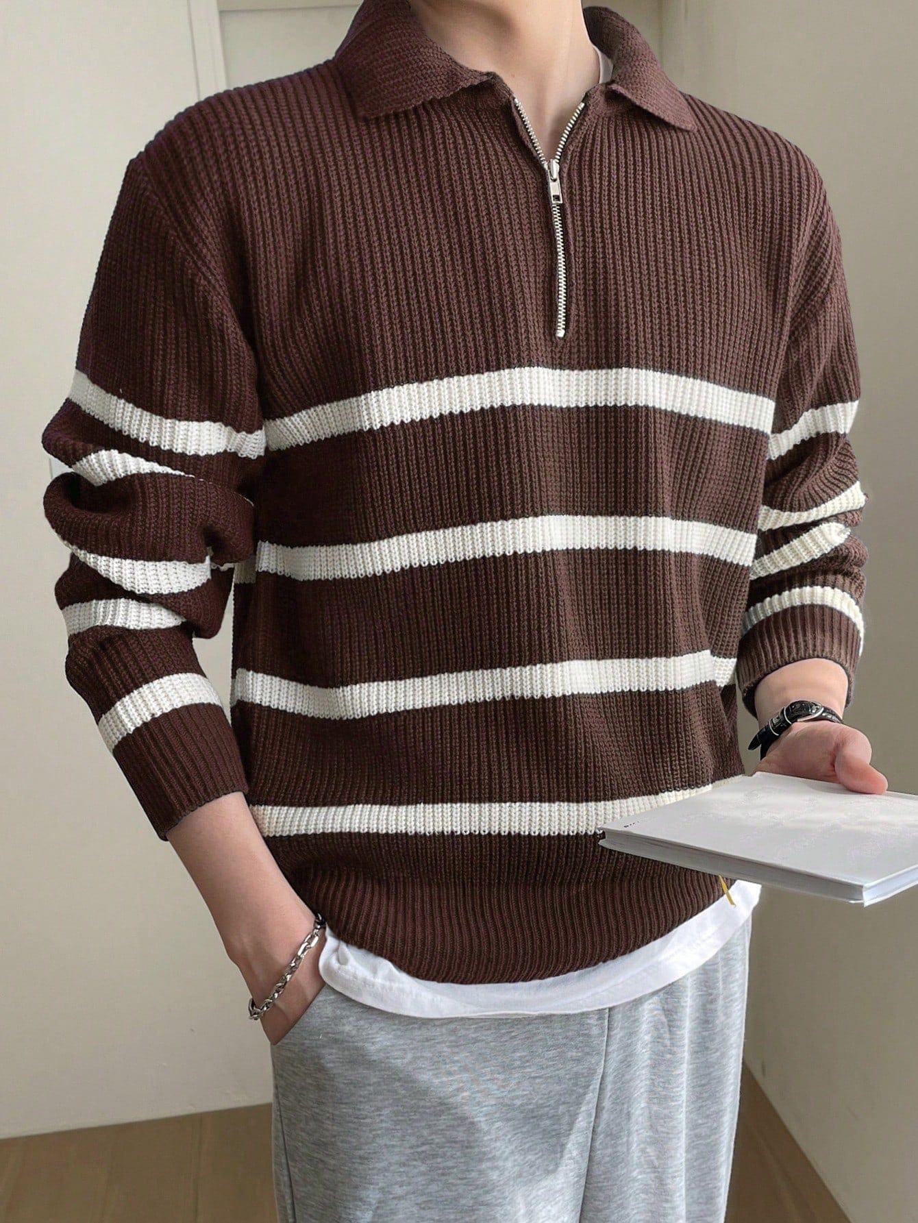 Classic Preppy Striped Crew Neck Sweater