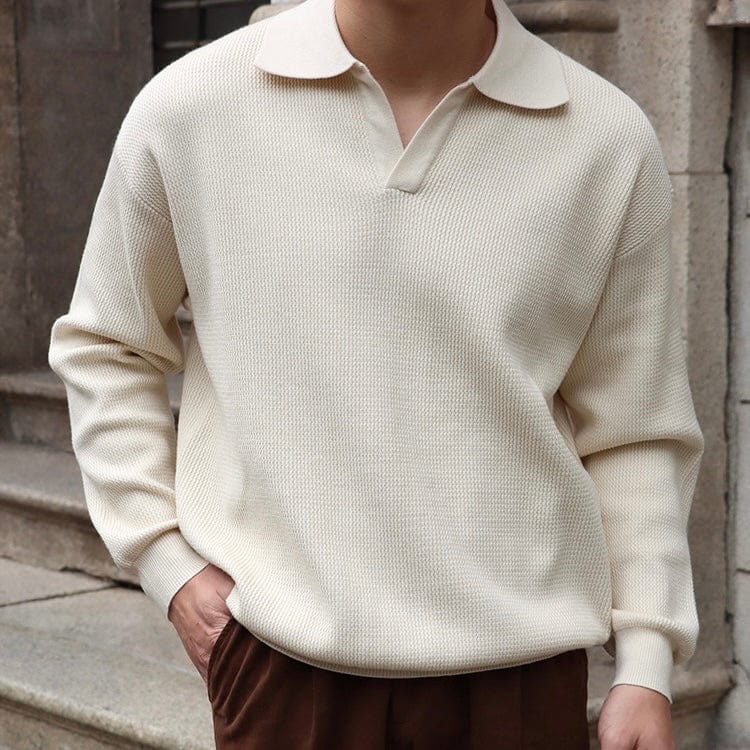 Classic Fit Textured Polo Shirt with V Neck - OutfitLondon