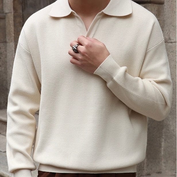 Classic Fit Textured Polo Shirt with V Neck
