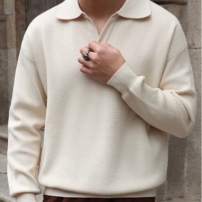 Classic Fit Textured Polo Shirt with V Neck