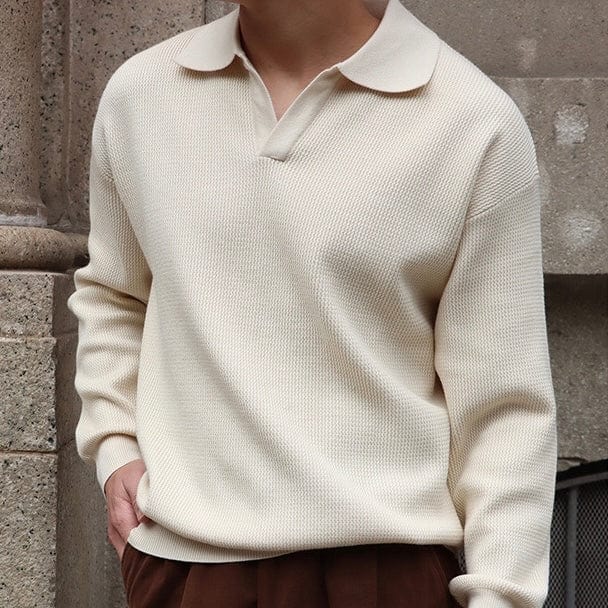 Classic Fit Textured Polo Shirt with V Neck