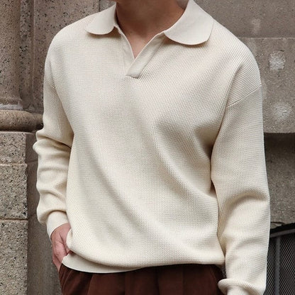 Classic Fit Textured Polo Shirt with V Neck