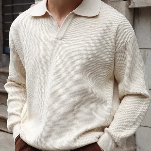 Classic Fit Textured Polo Shirt with V Neck