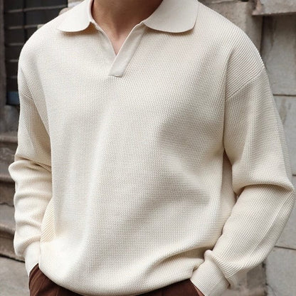 Classic Fit Textured Polo Shirt with V Neck