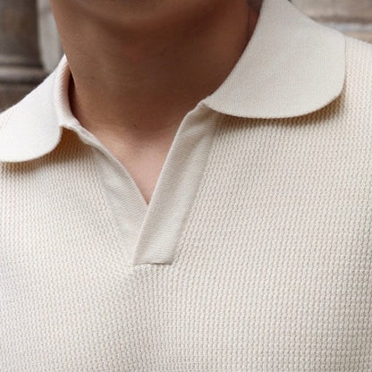 Classic Fit Textured Polo Shirt with V Neck