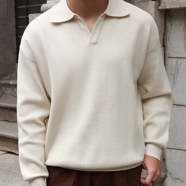 Classic Fit Textured Polo Shirt with V Neck