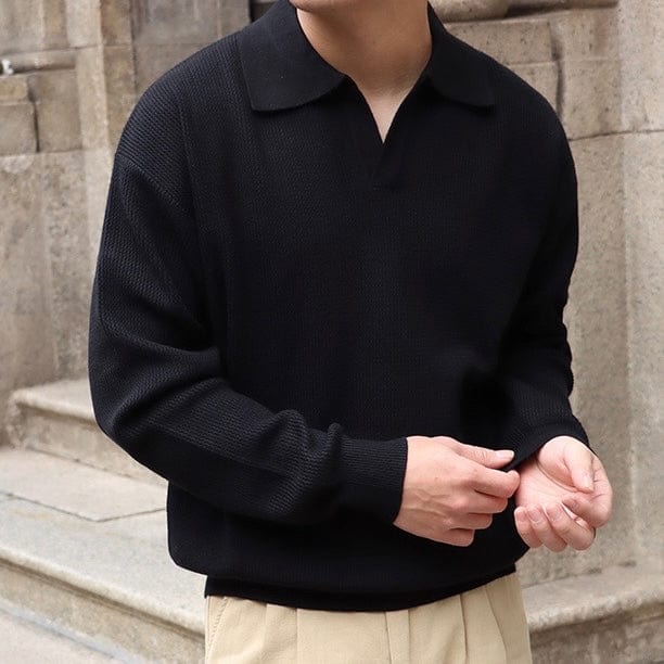 Classic Fit Textured Polo Shirt with V Neck