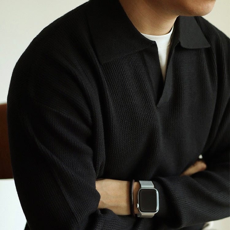 Classic Fit Textured Polo Shirt with V Neck