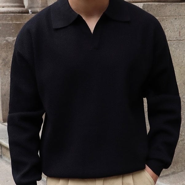 Classic Fit Textured Polo Shirt with V Neck