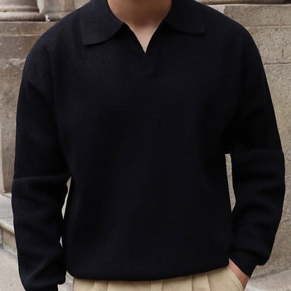 Classic Fit Textured Polo Shirt with V Neck