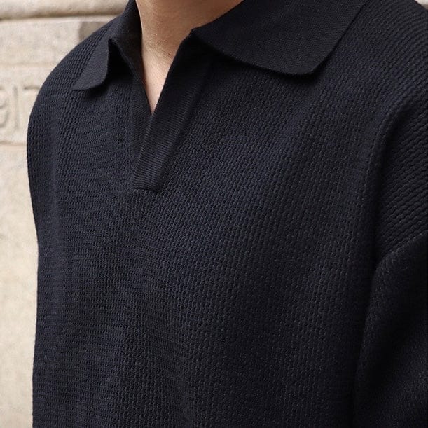 Classic Fit Textured Polo Shirt with V Neck
