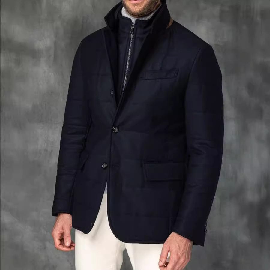 Classic Fit Quilted Navy Blue Jacket - OutfitLondon