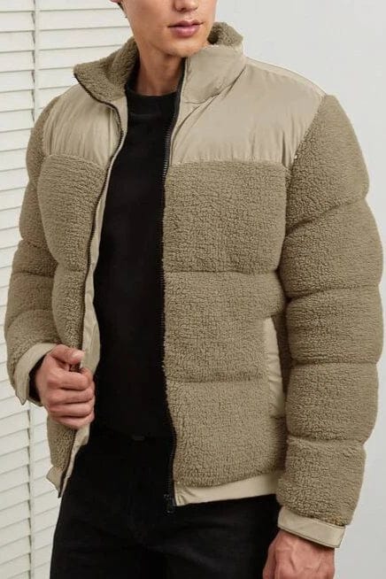 Warm Mens Wool Puffer Coat for Winter