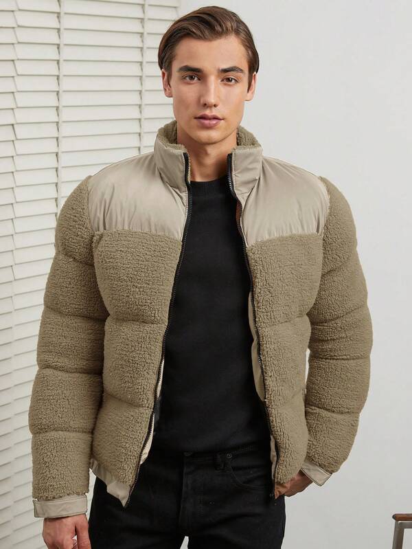 Warm Mens Wool Puffer Coat for Winter