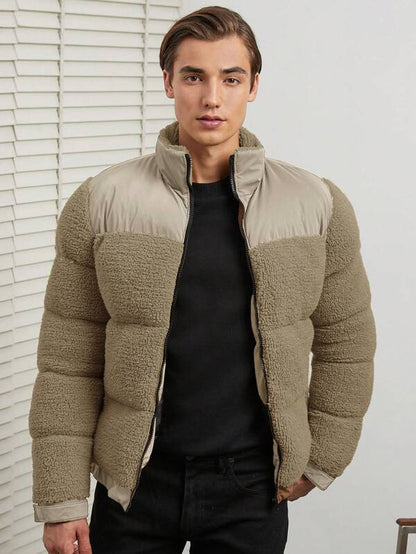Warm Mens Wool Puffer Coat for Winter